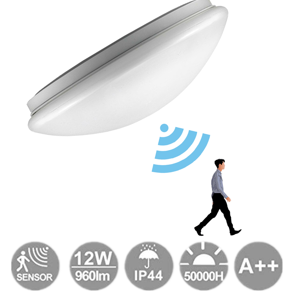 SWANEW LED Deckenlampe mit Bewegungsmelder Deckenleuchte mit Tageslichtsensor Warmweiss 12W 960 Lumen Ø24 cm