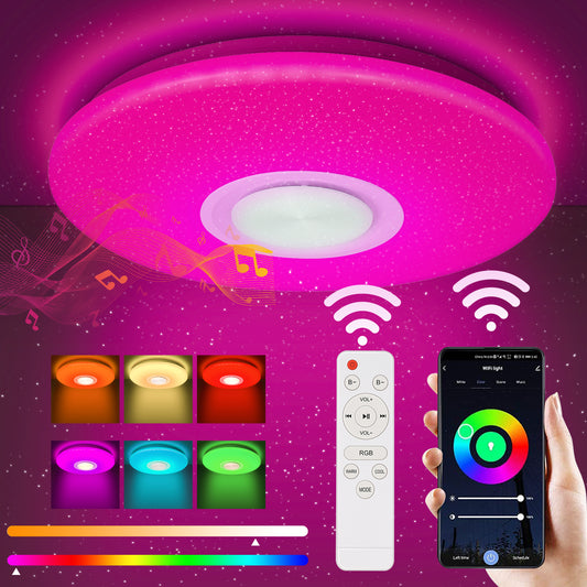 SWANEW 36W LED Deckenleuchte bluetooth Lautsprecher Fernbedienung und APP-Steuerung Sternenhimmel Lampe [Energieklasse G]