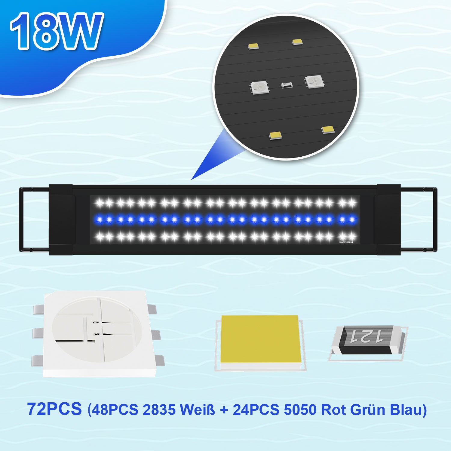 SWANEW LED Aquarium Beleuchtung 18W/30W/45W, Aquarienbeleuchtung 24/7 Modus, wasserdicht, 55-150cm, Aufsetzleuchte Vollspektrum Licht