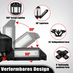 SWANEW Led Werkstatt Deckenleuchte, Garagenlampe 200W, Led Garagenbeleuchtung 20000LM 6500K, Werkstatt Beleuchtung mit 12 Verstellbaren Paneelen, E26 / E27 Werkstattbeleuchtung für Keller [Energieklasse F]