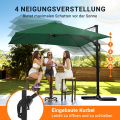 SWANEW Sonnenschirm 300 x 300 cm mit Gartenschirm mit Ständer Ampelschirm, Sonnenschutz UV50+, 360° Drehbar und Kippbar