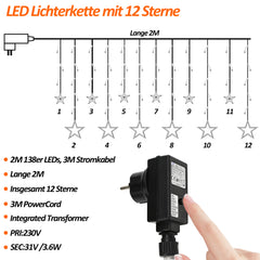 SWANEW LED Lichterkette, Warmweiß Lichterkettenvorhang mit 8 Modi für Innen Außen, IP44 Wasserfest für Weihnachten Garten Party Deko