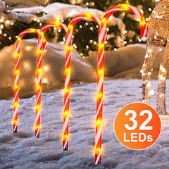 SWANEW Zuckerstangen LED Garten Weihnachtsdeko, 4/8 Stück Zuckerstange Weihnachts Dekoration Leuchtstab Außen, mit Erdspieß, wasserdichte Batteriebox