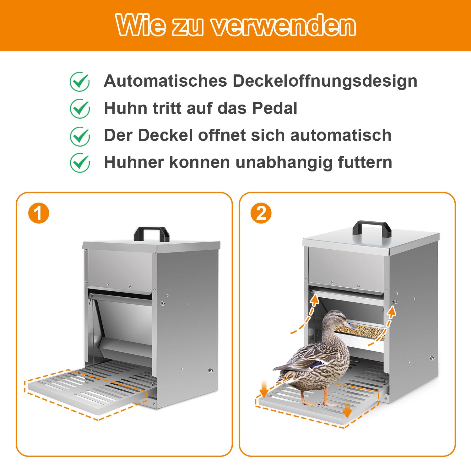Futterautomat für Hühner mit Trittplatte & Deckel 5 kg