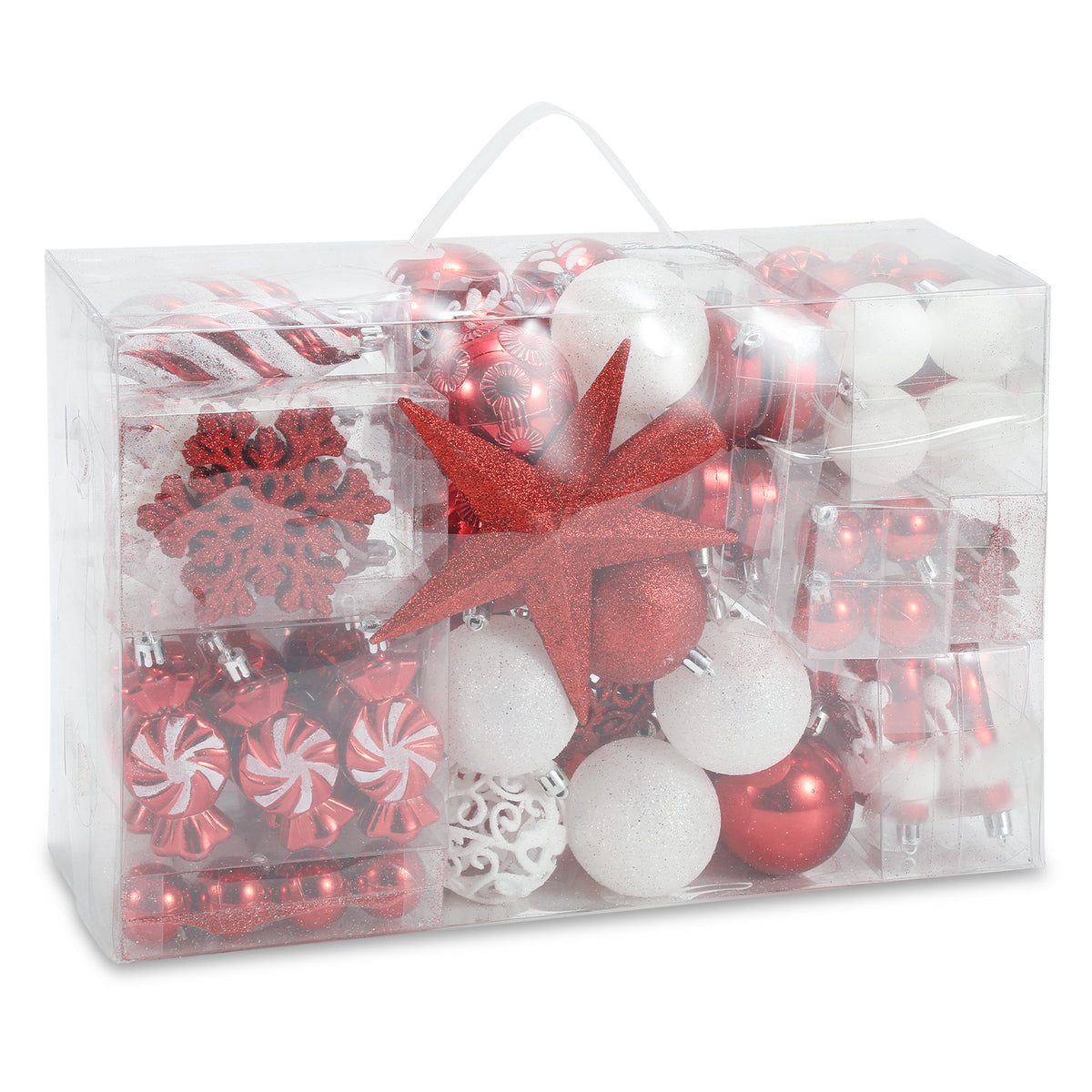 SWANEW Weihnachtskugel-Set - 130 Stück hochwertige Kunststoff-Weihnachtskugeln in verschiedenen Designs, schön gestaltete