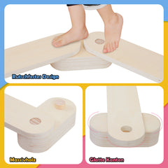 SWANEW Schwebebalken aus Holz, Balancierbalken mit 6 Balanciersteine, für Indoor und Outdoor, Spielzeug für Balance-Koordination, Mit Aufbewahrungstasche, geeignet für Kinder im Alter von 3-7 Jahren