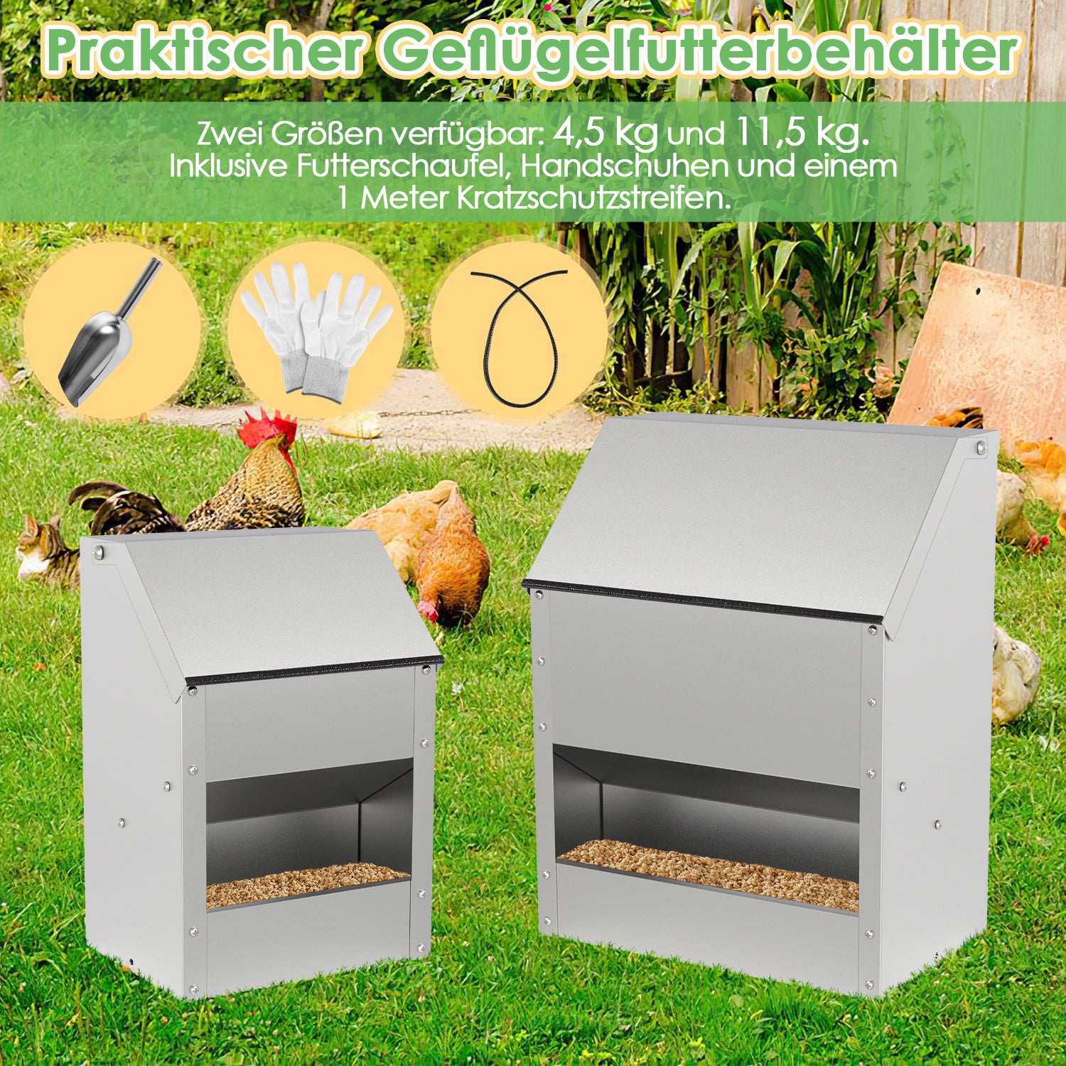 Hühnerfutterautomat mit Deckel & Wandhalterung