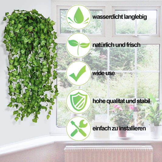 SWANEW Künstliche Efeu Efeugirlande 12/24er pack Girlande Hängende 2.4m Hochzeit Deko