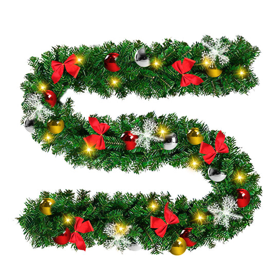 SWANEW 5m Weihnachtsgirlande mit 100 warmweißen LEDs Weihnachtsdeko Kranz Tannengirlande mit Kugeln Lichterkette