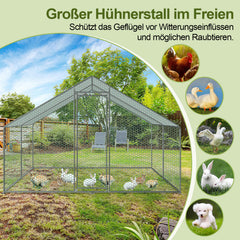 Hühnerstall Freilaufgehege, 3x3x2m, Verzinkter Stahl