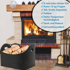 SWANEW Filzkorb Kaminholz Feuerholzkorb, Filztasche Holzkorb, Gross 44 * 31 * 34cm