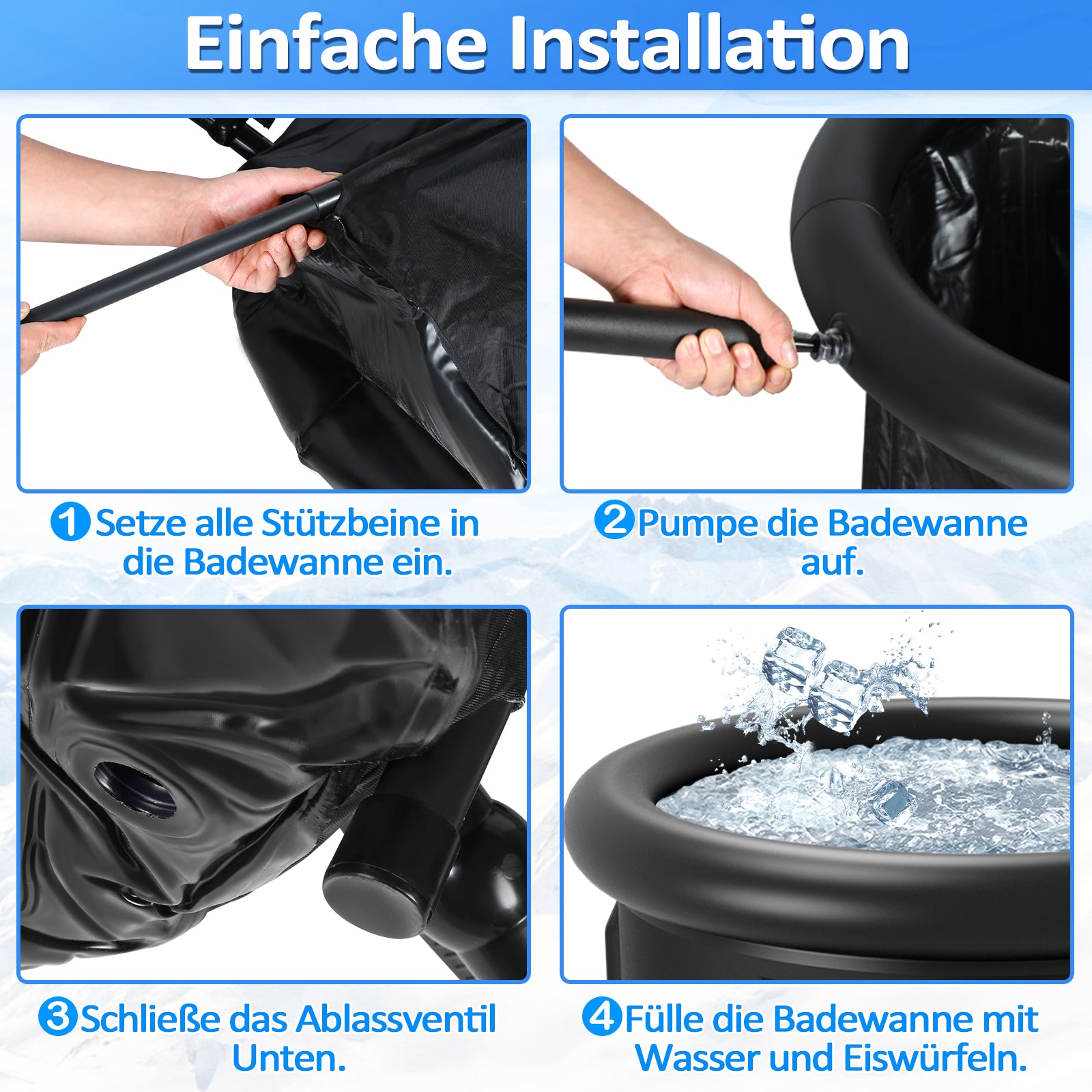 SWANEW Eisbad Eisbaden Tonne 80 cm, Faltbare Badewanne 390L,  Kältetherapie Set mit 5 Isolierschichten, Aufblasbare Eistonne-Set für Zuhause