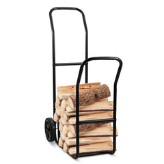 SWANEW Brennholzwagen, max. 80 kg, Kaminholzständer Kaminzubehör mit Rollen Holztransportwagen Brennholzständer, Schwarz 70x42x109cm