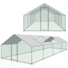 SWANEW Hühnerstall, 3x8x2m, Freilaufgehege, Kleintierstall, Voliere