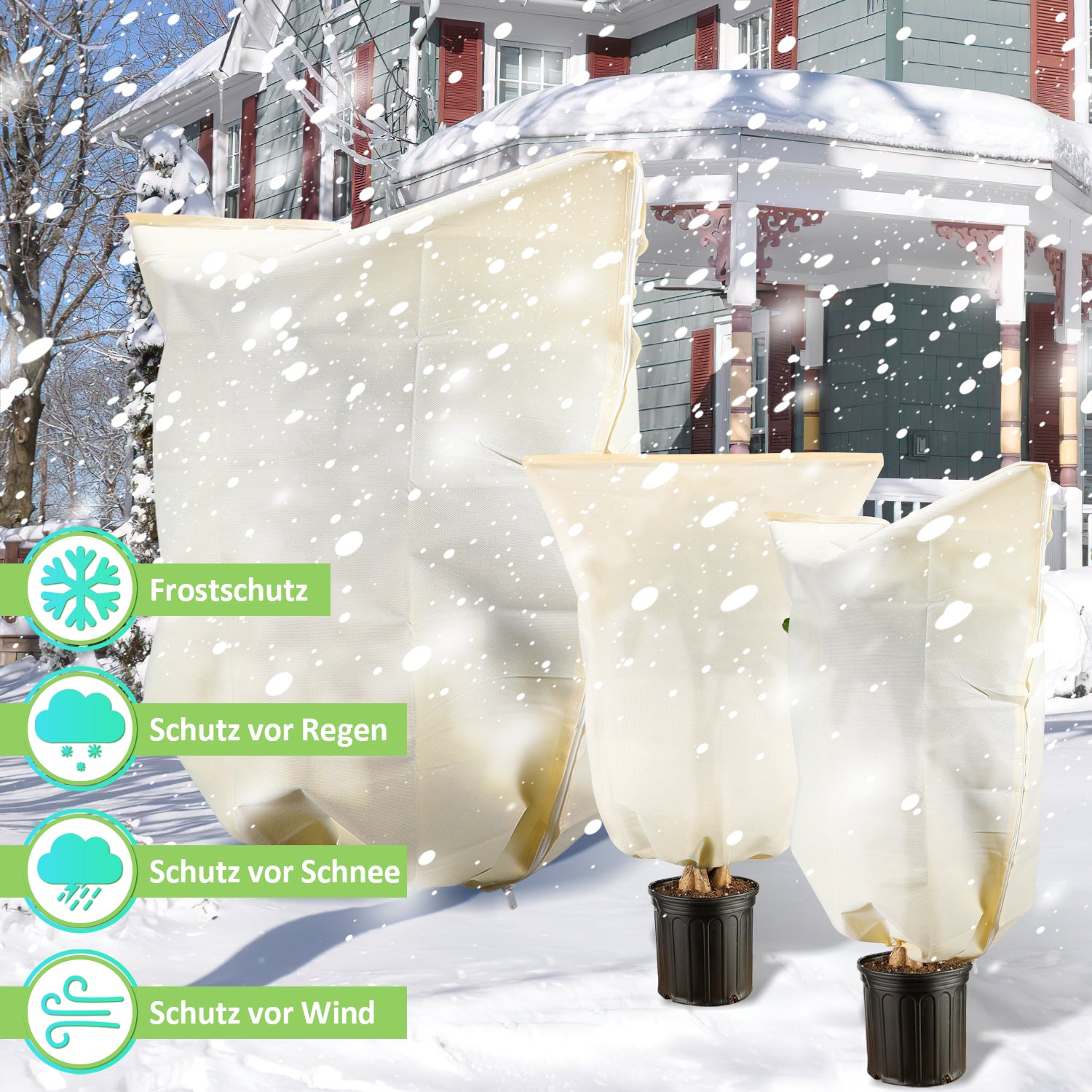 SWANEW Winterschutz für Pflanzen 100g/㎡, mit Reißverschluss & Kordelzug, Frostschutz für Kübelpflanzen Überwinterung und Obstbaum