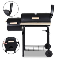 SWANEW Stand Räder XL Holzkohlegrill 2in1 Standgrill BBQ Ablage Säulengrill Fahrbar