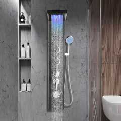 SWANEW LED Duschpaneel, Regendusche Duschsystem mit Temperaturanzeige, 5 Funktionen Duschsäule,Verstellbare Massagedüsen