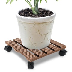 SWANEW  WPC Pflanzenroller, Blumenroller mit Rollen, Kübelroller für Pflanzen, Blumentopf, Eckig 30 x 30 cm｜Rund Ø 30 x 7,5 cm