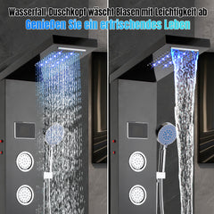 SWANEW LED Duschpaneel, Regendusche Duschsystem, 5-in-1, mit Temperaturanzeige, Edelstahl Duschsäule