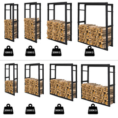 SWANEW Kaminholzregal innen metall Brennholzregal für innen außen, Kaminholzständer, Holzstapelhilfe, Schwarz