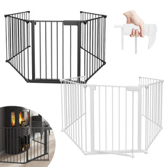 SWANEW Kaminschutzgitter mit Tür Metall Absperrgitter, Tierschutzgitter Babygitter Sicherung Elementen für Kinde, Laufstall faltbar 5-teilig (je 60 x 75 cm)