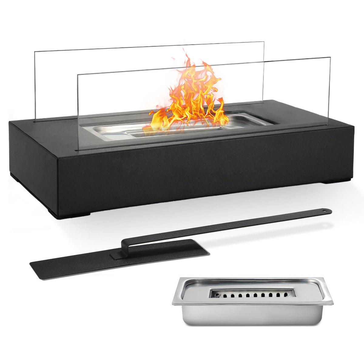 SWANEW Tischkamin Bioethanol, Dekokamin, Tischfeuer mit Löschstab Ethanol, 35 x 18 x 15 cm