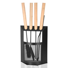 SWANEW Kaminbesteck, 4-teiliges Kaminbesteck Set, Kamingarnitur, Kaminzubehör mit Holzgriff und Halbkreisförmiges Leichentuch