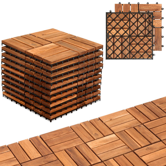 SWANEW Holzfliesen 30 x 30 cm aus Akazienholz, Klickfliesen für Balkon, Terrasse & Garten, wetterfeste Terrassenfliesen mit Stecksystem, 1–5 m²