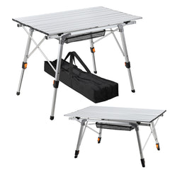 SWANEW Campingtisch Klapptisch Höhenverstellbar, Campingtisch Klappbar, Camping Tisch mit Aufrollbarer Tischplatte und Tragetasche, Aluminiumrahmen