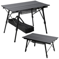 SWANEW Campingtisch Klapptisch Höhenverstellbar, Campingtisch Klappbar, Camping Tisch mit Aufrollbarer Tischplatte und Tragetasche, Aluminiumrahmen