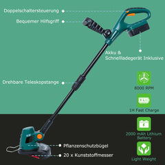 SWANEW Rasen Kantenschneider Set mit 20 V/2.0 Ah rasenmäher Lithium-Batterien